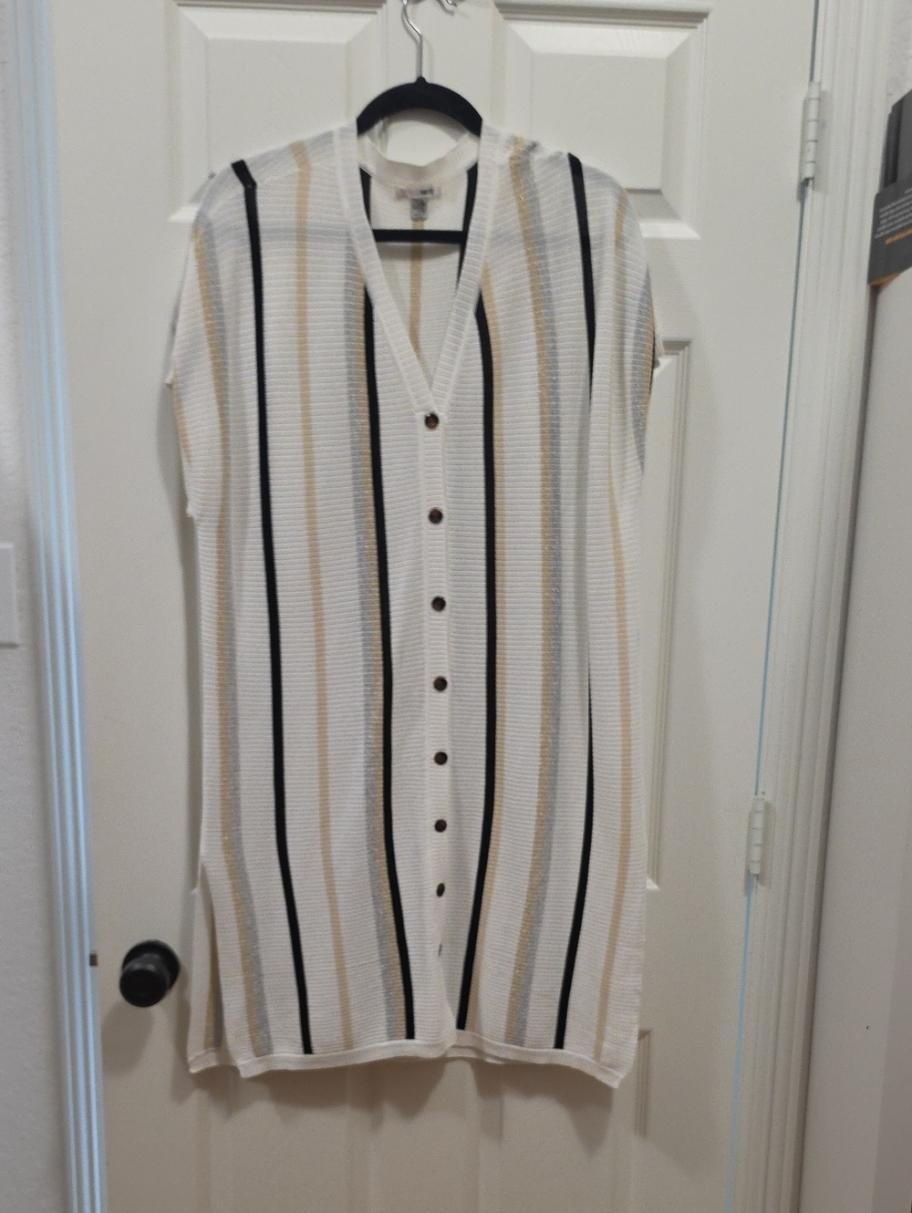 Amuse Society Striped Button-Front Midi Dress in White, Black & Tan